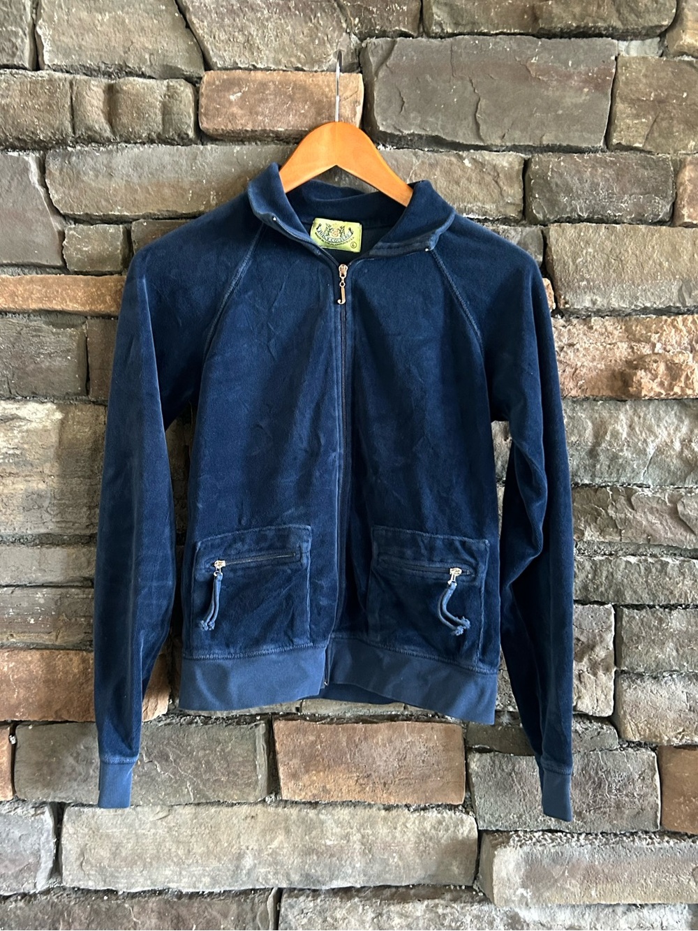 Juicy Couture Vtg Y2K Retro Sportswear Navy Blue Velour Track Jacket Size XS/S